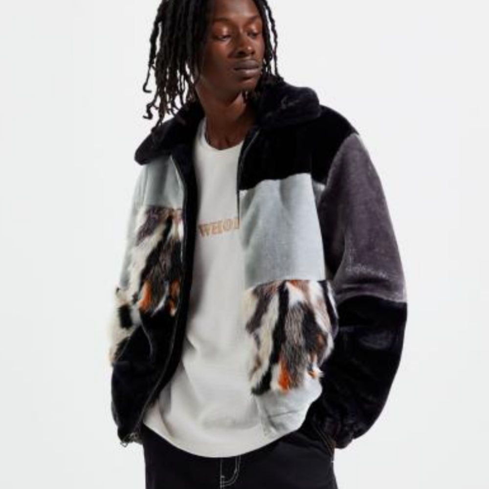 UO Blocked Faux Fur Jacket Bomber Jacket - Picture 14 of 15